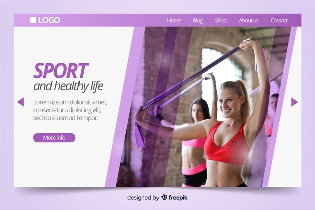 Free Vector sport landing page template with photo