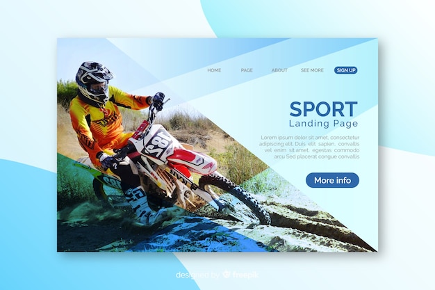 Sport landing page template with photo