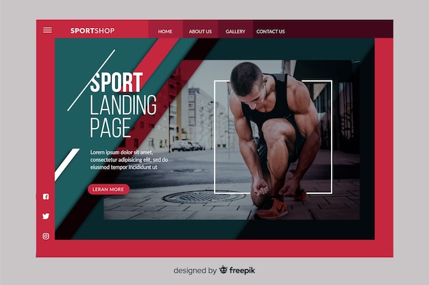 Sport landing page template with photo