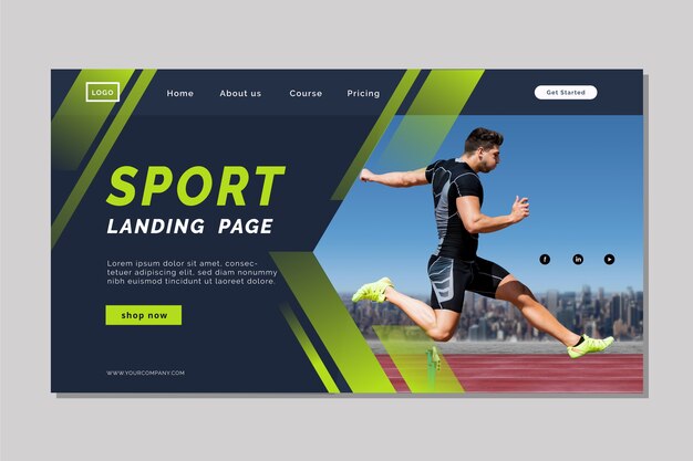 Sport landing page template with photo