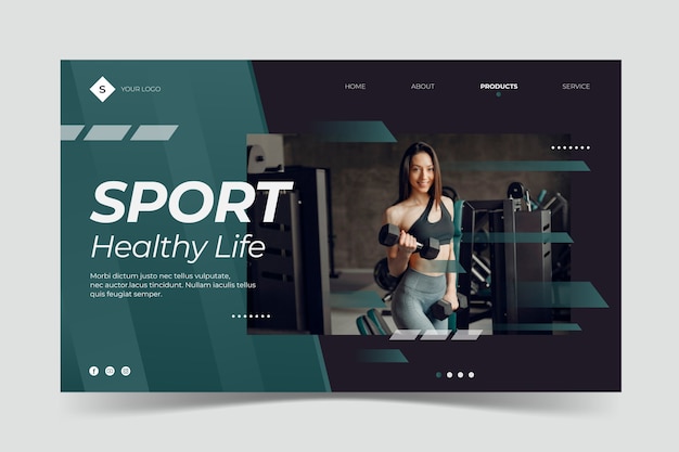 Free Vector sport landing page template with photo