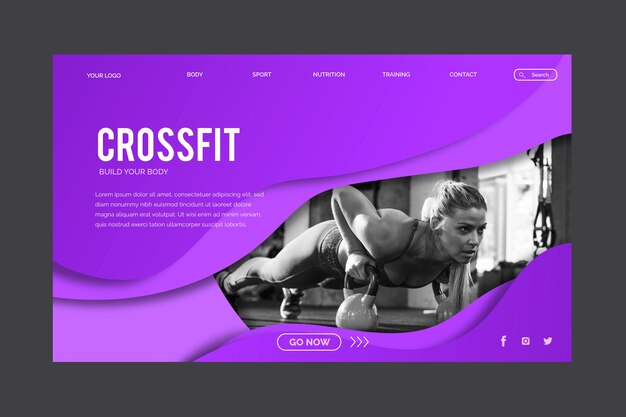 Sport landing page template with photo