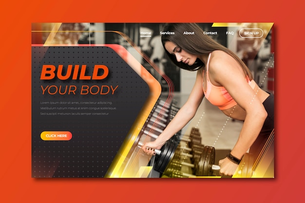 Free Vector sport landing page template with photo