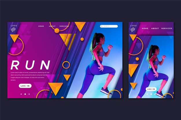 Sport landing page template with photo