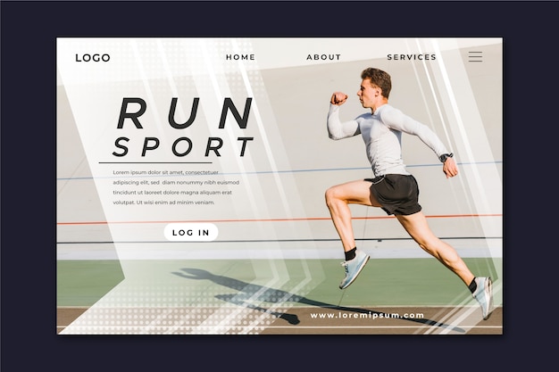 Sport landing page template with photo