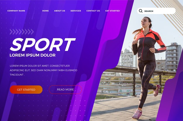 Sport landing page template with photo