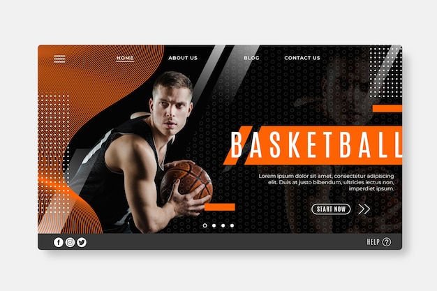 Sport landing page template with photo