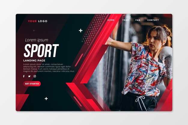 Sport landing page template with photo