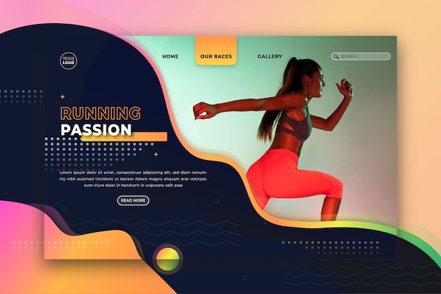 Free Vector sport landing page template with photo