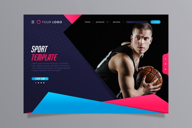 Sport landing page template with photo