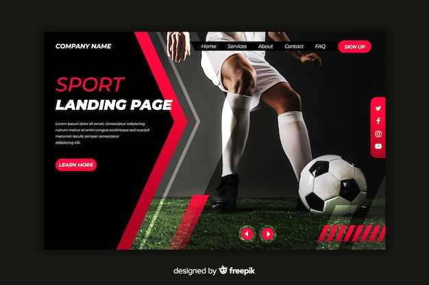 Sport landing page template with photo