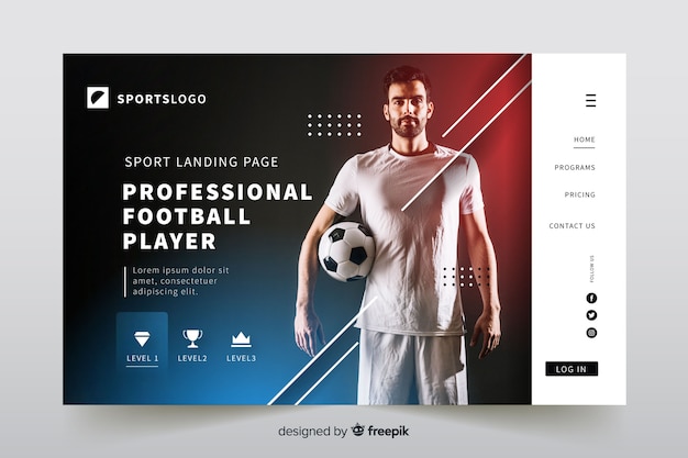 Sport landing page template with photo