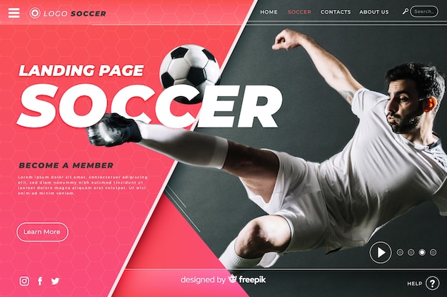 Sport landing page template with photo