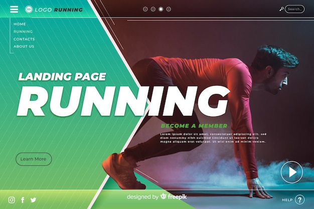 Sport landing page template with photo