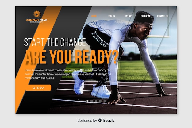 Free Vector sport landing page template with photo