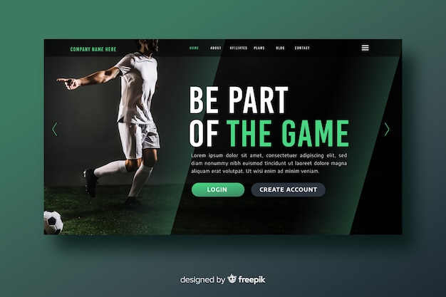 Sport landing page template with photo