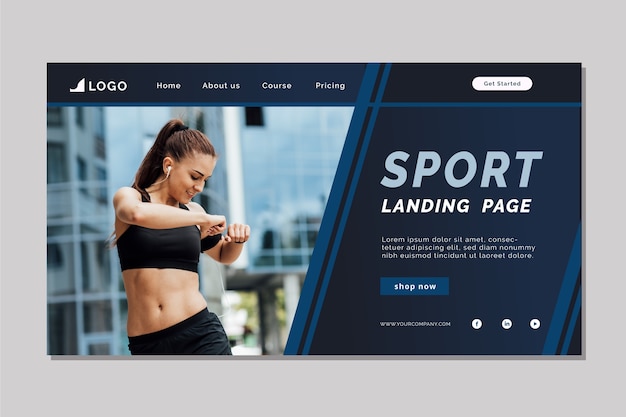 Free Vector sport landing page template with picture