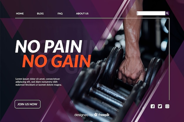 Sport landing page with dumbells photo