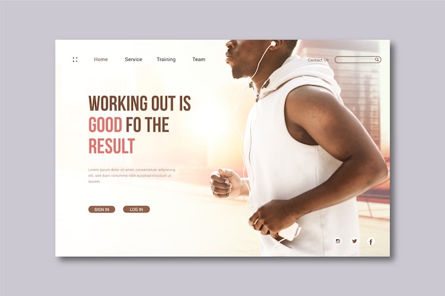 Free Vector sport landing page with photo of man running