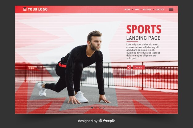 Sport landing page with photo template