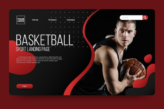 Free Vector sport landing page with photo with basketball player