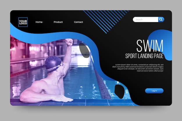 Free Vector sport landing page with photo with swimmer