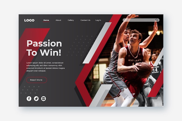 Sport landing page with photo