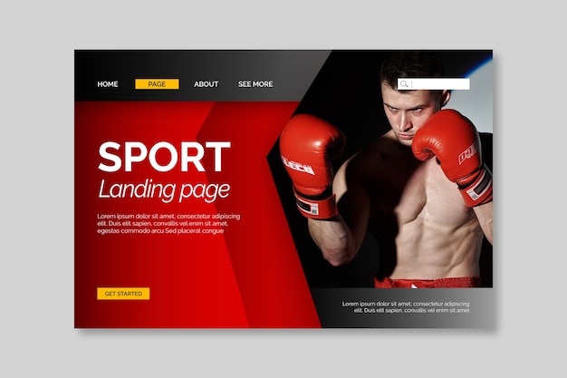 Sport landing page with photo