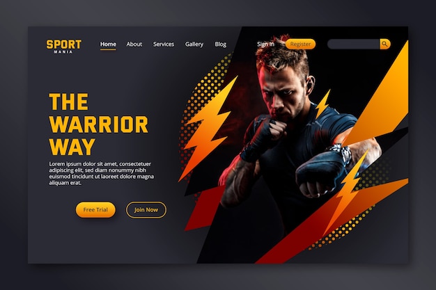 Sport landing page with photo