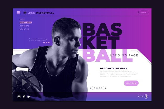 Sport landing page with photo