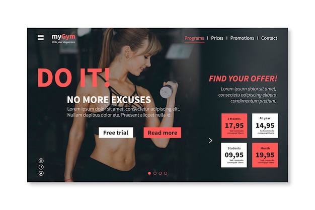 Sport landing page with photo