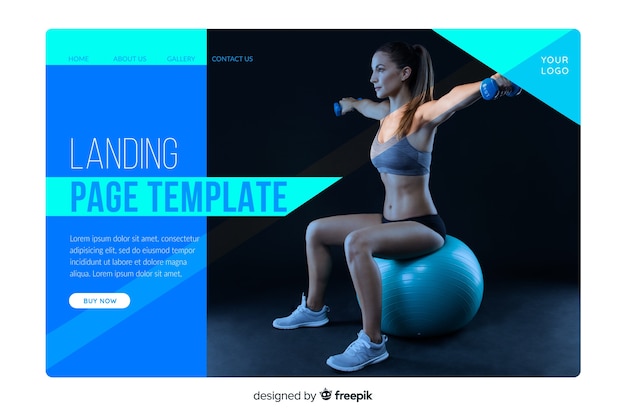 Free Vector sport landing page with photo