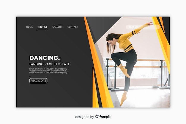 Sport landing page with photo