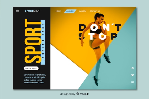 Free Vector sport landing page with photo