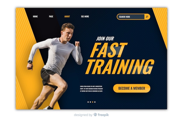 Free Vector sport landing page with photo