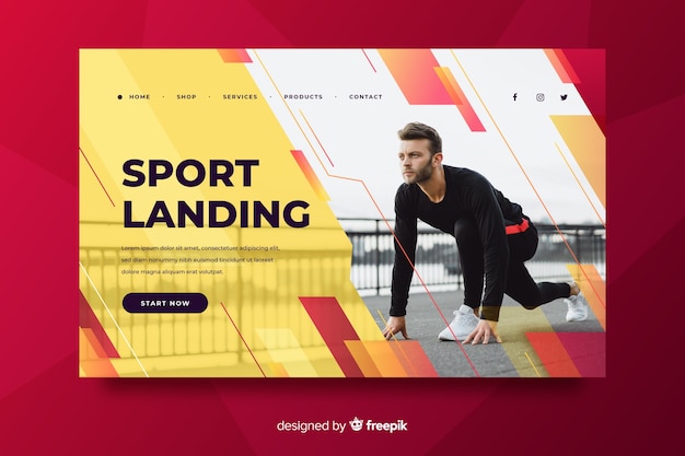 Free Vector sport landing page with photo