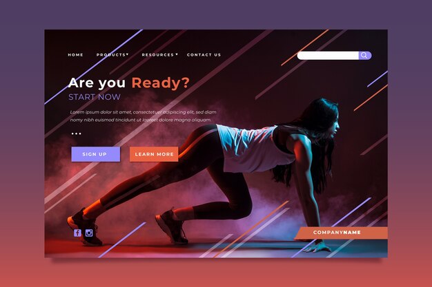 Sport landing page with photo