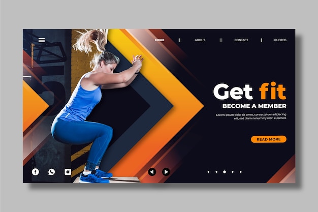 Free Vector sport landing page with picture