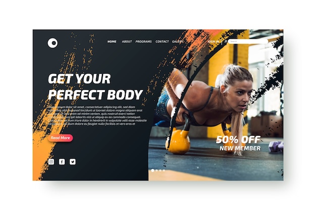 Free Vector sport landing page with picture