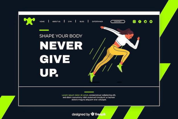 Free Vector sport landing page with woman running