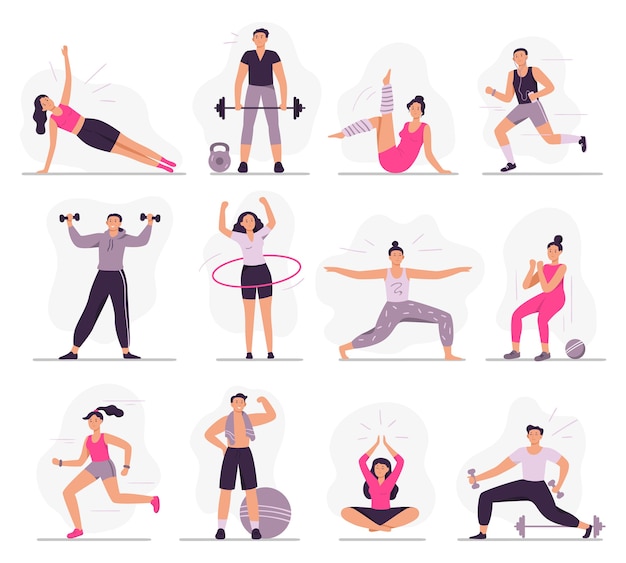 Free Vector sport people. young athletic woman fitness activities, sports man and gym exercises