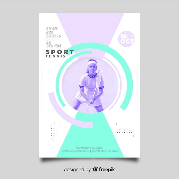 Free Vector sport poster template with chiaroscuro photo