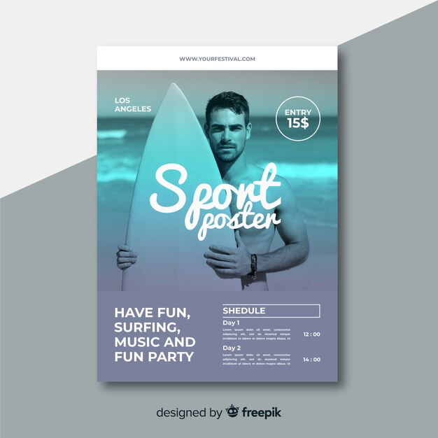 Sport poster template with photo