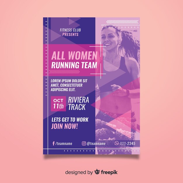 Free vector sport poster template with photo