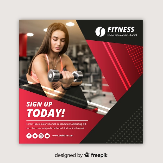 Free Vector sport square banner with photo