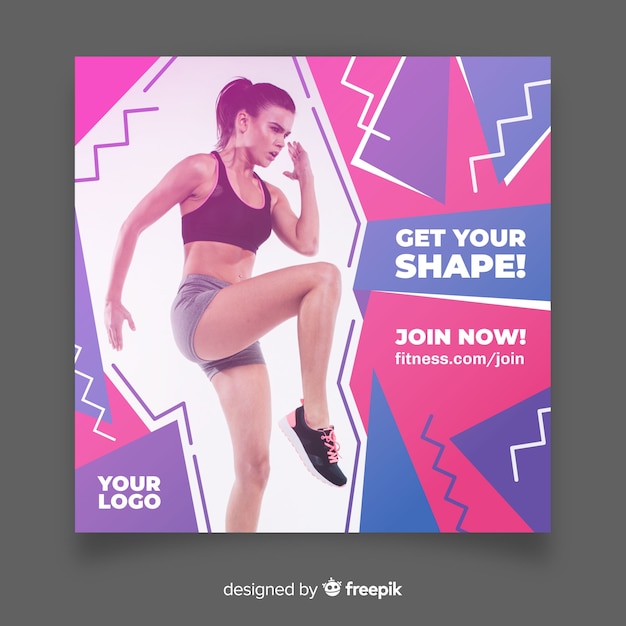 Free Vector sport square banner with photo