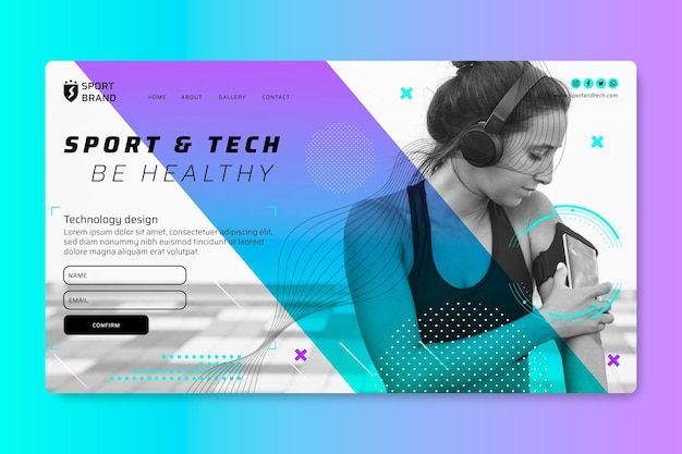 Free Vector sport and tech landing page