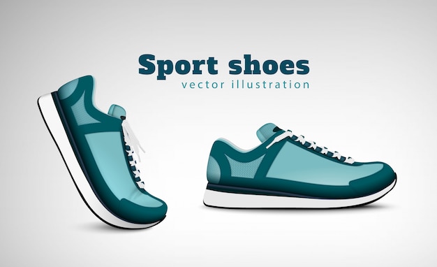 Sport training running tennis shoes  advertising realistic composition with pair trendy comfortable everyday wear sneakers illustration