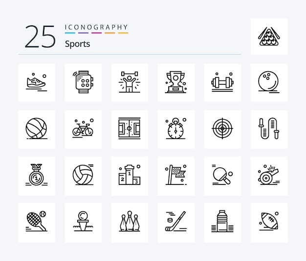 Free Vector sports 25 line icon pack including award lifting touch weight exercise