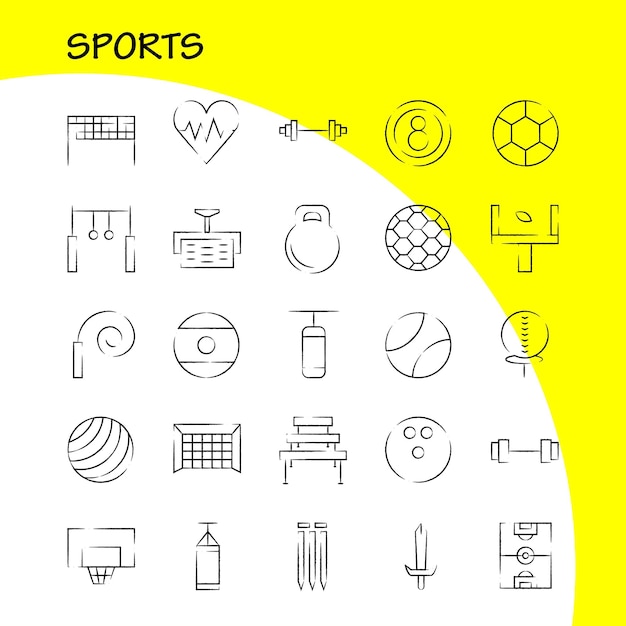 Free Vector sports hand drawn icon pack for designers and developers icons of ball golf tee sports cricket stumps wicket sports vector